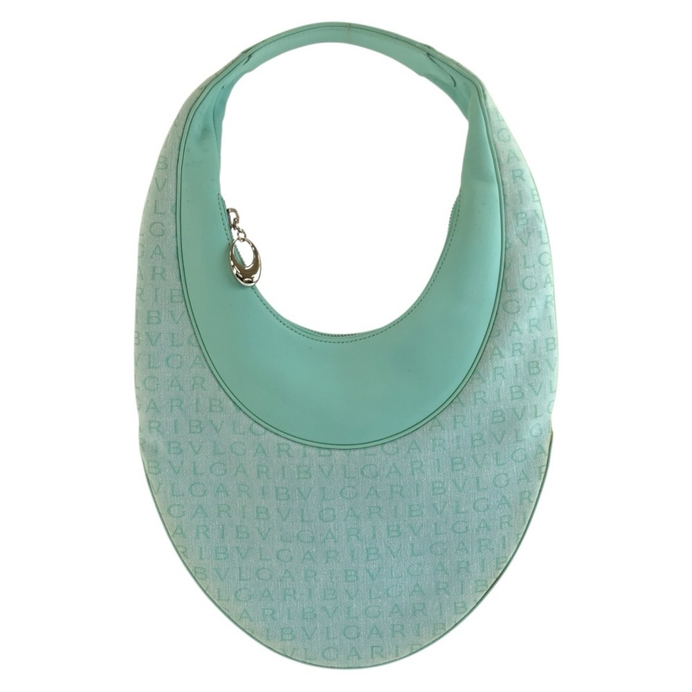 BVLGARI Logomania Mint Green Canvas Leather Handbag with Silver Hardware for ...